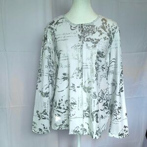 Zip Up Ibiza Y2K 90’s White metallic Silver Sweater‎ Cardigan